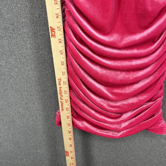 KatieJ NYC Dress Girls Large Pink Velvet Ruched Bodycon Mini Knot Front Cutout - Picture 8 of 16